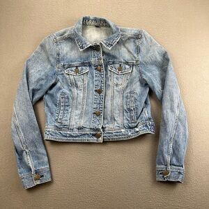 American Eagle Denim Jacket Women’s L Light Wash Classic Button Front Cotton